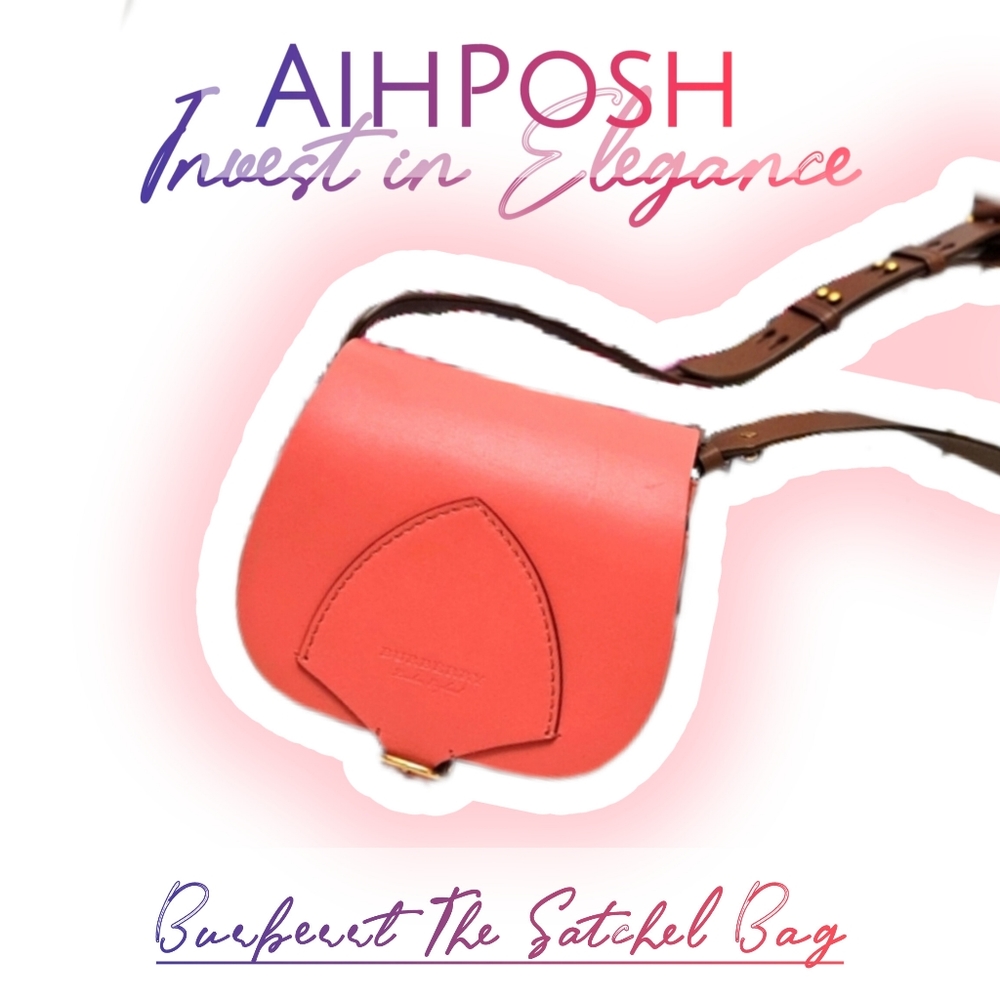 Authentic Burberry The Satchel Crossbody Bag in Salmon Color with Brown Strap